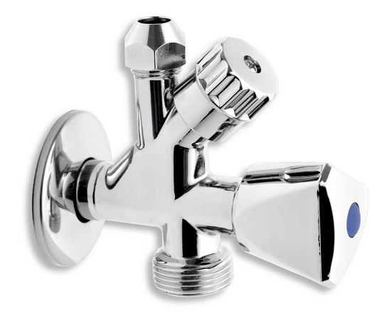 Kombinovaný roháček s ventilem pro pračku 1/2"x3/8"x3/4"