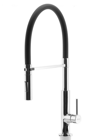 Dřezová baterie se sprškou a černým flexi ramenem, chrom