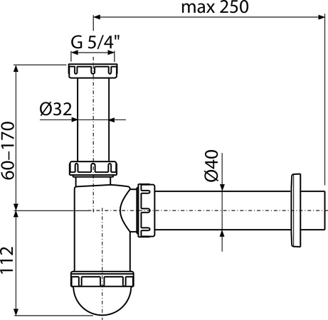 Sifon umyvadlový DN40 s převlečnou maticí 5/4"