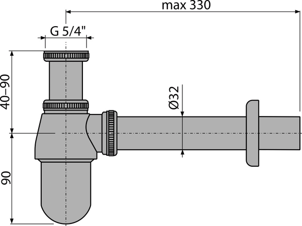 Sifon umyvadlový DN32 s převlečnou maticí 5/4", kov