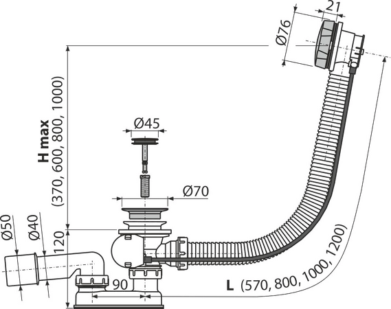 Sifon vanový automat komplet, NICKEL-lesk