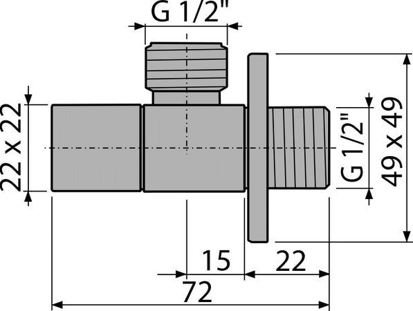 Ventil rohový 1/2"×1/2", hranatý