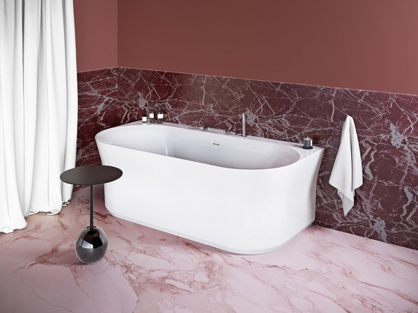 Vana YPSILON  Wall 1780x860 snowwhite volně stojící ke stěně, přepad a krytka odtoku chrom