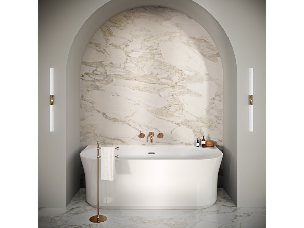 Vana YPSILON  Wall 1780x860 snowwhite volně stojící ke stěně, přepad a krytka odtoku černá