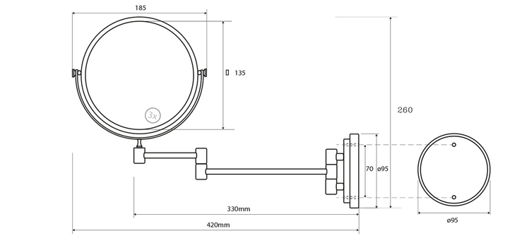 X-ROUND E závěsné kosmetické zrcátko průměr 150mm, chrom
