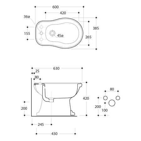 RETRO bidet 38,5x41x60cm