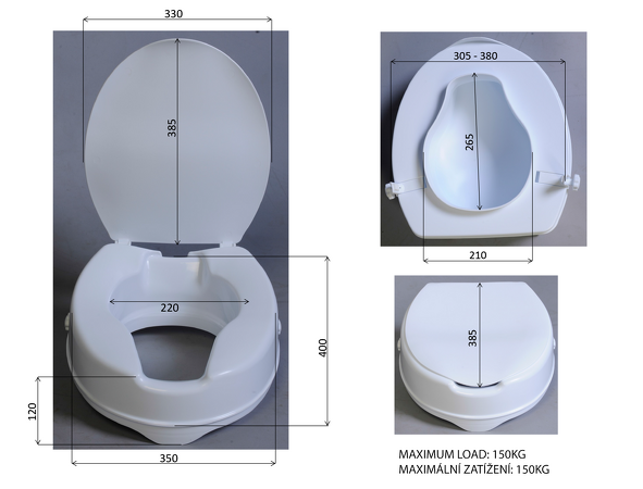 WC sedátko zvýšené 10cm, bez madel, bílá