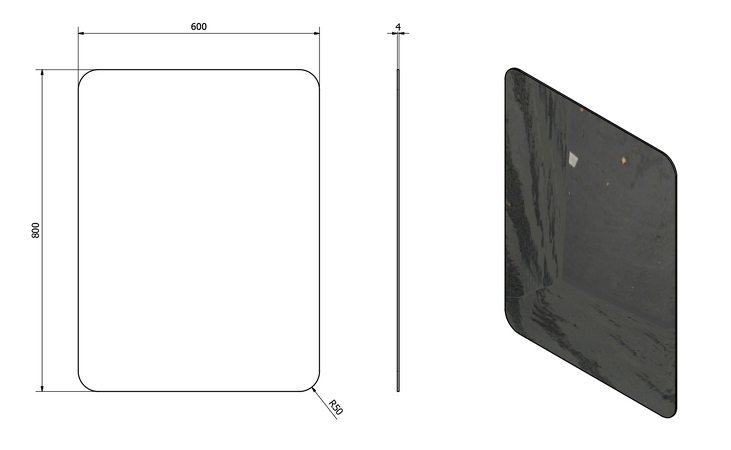 ISHAPE zrcadlo 600x800mm, zakulacené rohy, bez úchytu