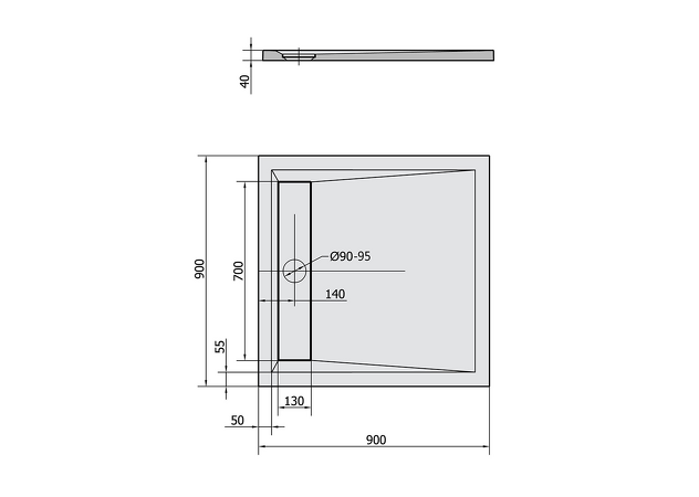 ARENA sprchová vanička z litého mramoru se záklopem, čtverec 90x90x4cm, bílá