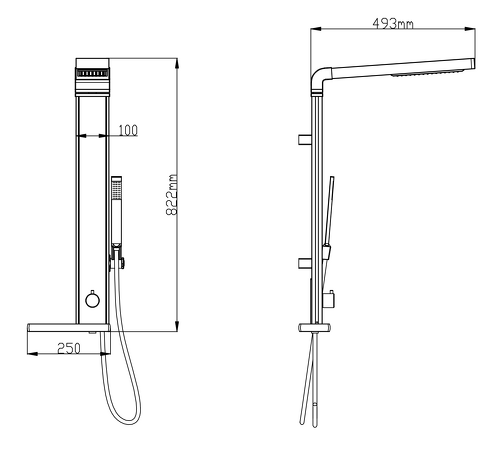 ROME sprchový sloup k napojení na baterii, výška 822mm, hliník