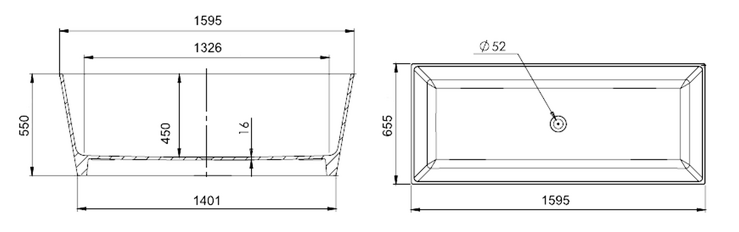 KVADRIE volně stojící vana 1590x650x550mm, litý mramor, bílá lesk