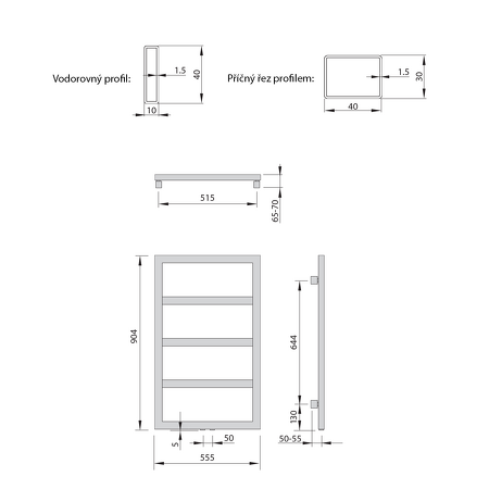 DENALI otopné těleso 550x904mm, 292 W, antracit