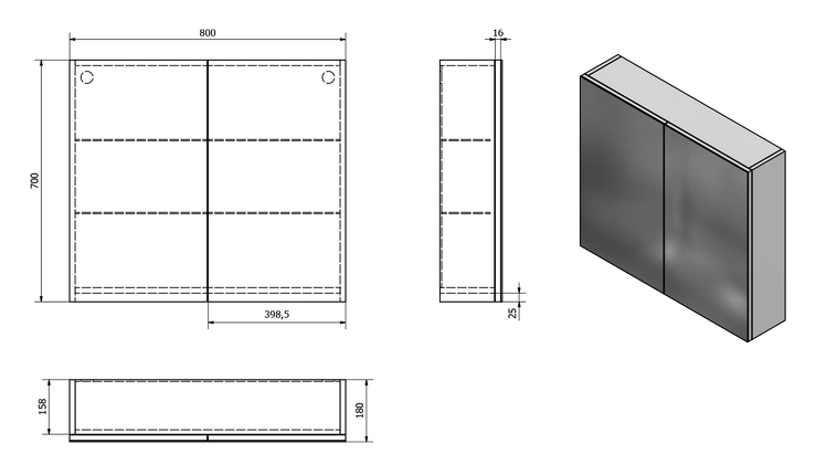 VEGA galerka, 80x70x18cm, dub platin
