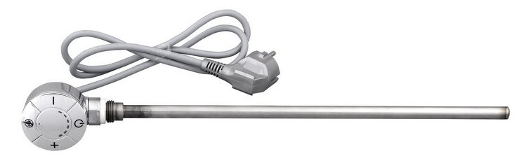 Elektrická topná tyč s termostatem, rovný kabel, 300 W, chrom
