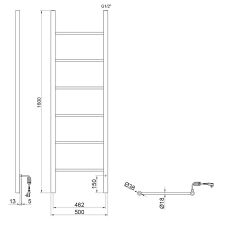 KARBO elektrický sušák ručníků, kulatý, 500x1600 mm, 120 W, černá mat