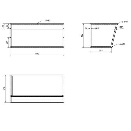 SKA konstrukce s policí 900x400x460mm, černá mat