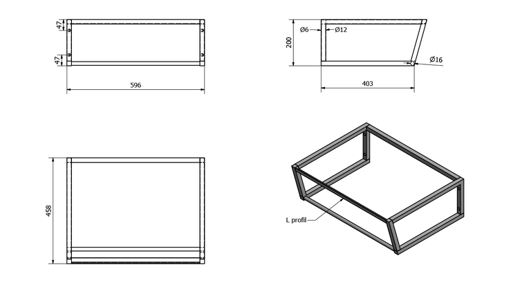 SKA konstrukce pod umyvadlo 600x200x460mm, černá mat