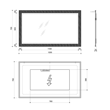 FLUT LED podsvícené zrcadlo 1200x700mm, bílá