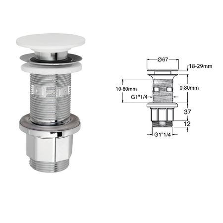 IMPALA umyvadlová výpust 5/4“, click clack, zátka Rockstone, bílá mat