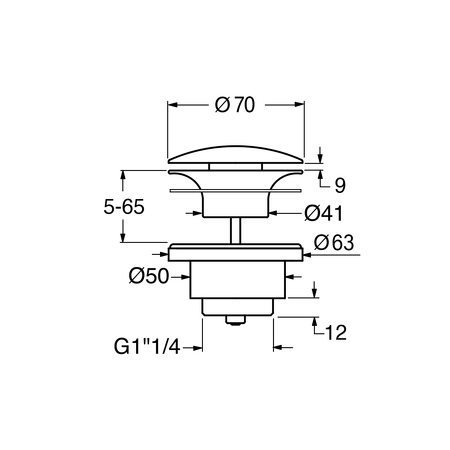 GSI umyvadlová výpust 5/4“, neuzavíratelná, tl.5-65 mm, keramická krytka, ghiaccio mat