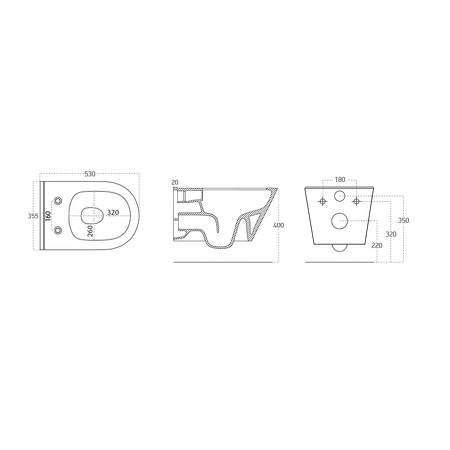 AVVA závěsná WC mísa Rimless s bidet. sprškou, 35,5x53 cm, bílá