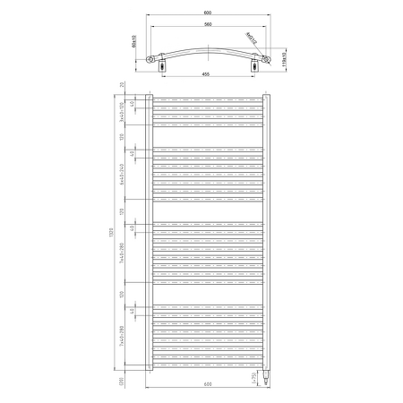 ORBIT-E elektrické otopné těleso oblé 600x1320 mm, 600W, bílá