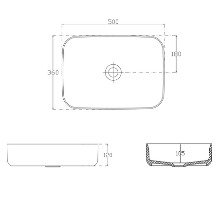 INFINITY RECTANGLE keramické umyvadlo na desku, 50x36 cm, bílá