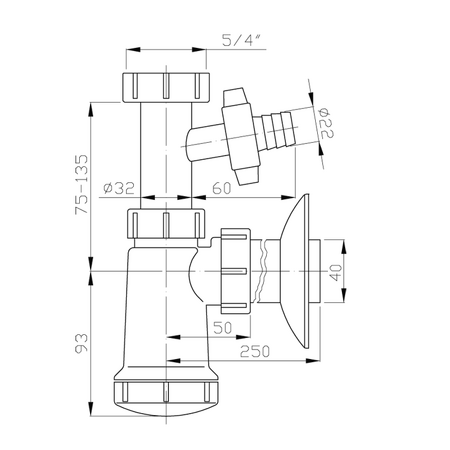 Umyvadlový sifon s odbočkou 5/4", DN40, bílá