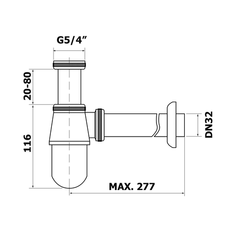 Umyvadlový sifon 5/4", DN32mm nízký, chrom