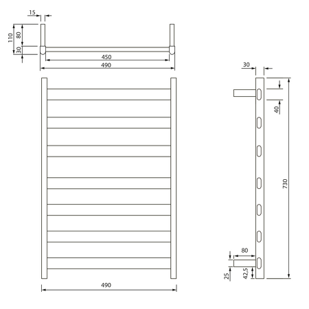 ELIAS elektrický sušák ručníků 490x730x110mm, 105W, černá mat