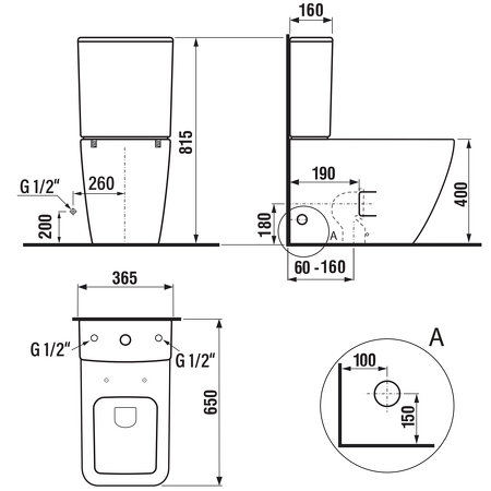 PORTO RIMLESS WC kombi, spodní/zadní odpad, bílá