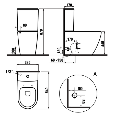 TURKU RIMLESS WC kombi mísa zvýšená, spodní/zadní odpad, bílá