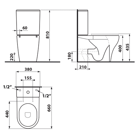 BELLO RIMLESS WC kombi, spodní/zadní odpad, bílá