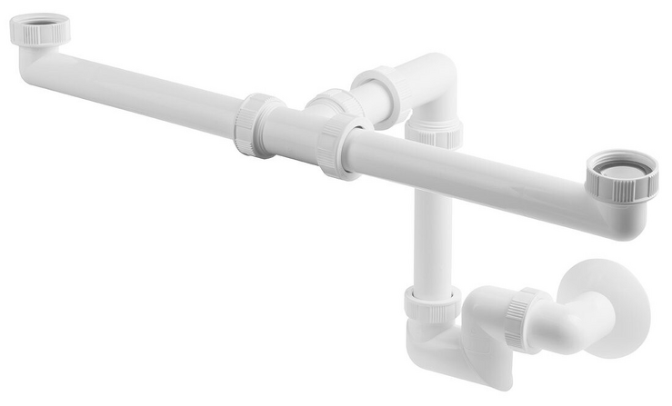 Umyvadlový sifon pro dvojumyvadlo, 5/4", DN40, bílá