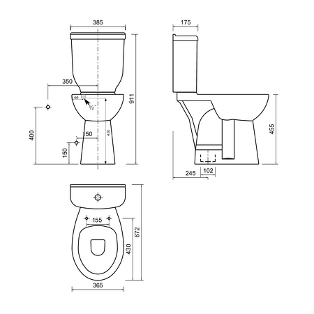 HANDICAP Mísa WC kombi, zvýšený sedák, spodní odpad, bílá