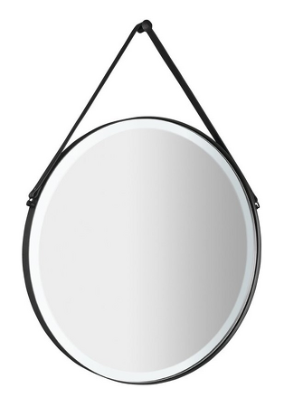 ORBITER kulaté zrcadlo s LED osvětlením ø 60cm, kožený pásek, černá mat