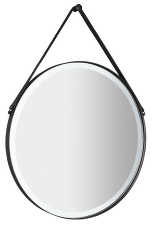 ORBITER kulaté zrcadlo s LED osvětlením ø 70cm, kožený pásek, černá mat