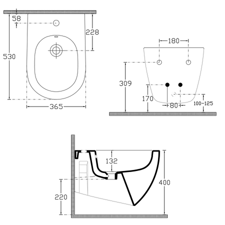 INFINITY bidet závěsný, 36,5x53cm, bílá