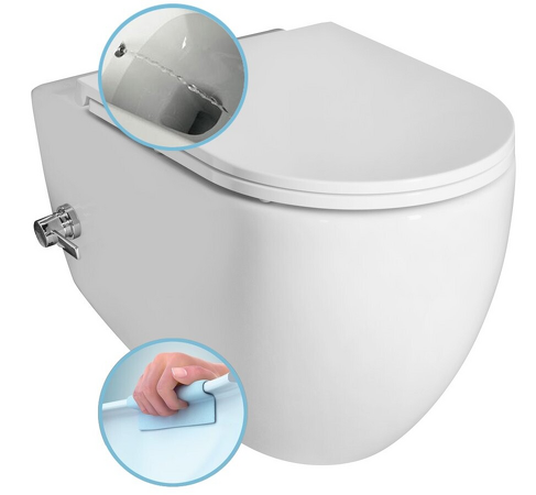 INFINITY závěsná WC mísa Rimless, integrovaný ventil a bidet. sprška, 36,5x53 cm, bílá