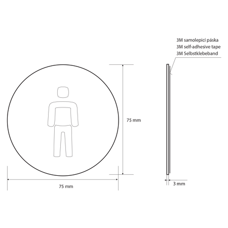 WC páni označení průměr 75mm, broušený nerez