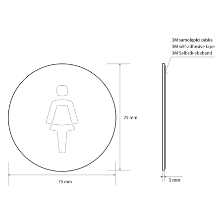 WC dámy označení průměr 75mm, leštěný nerez