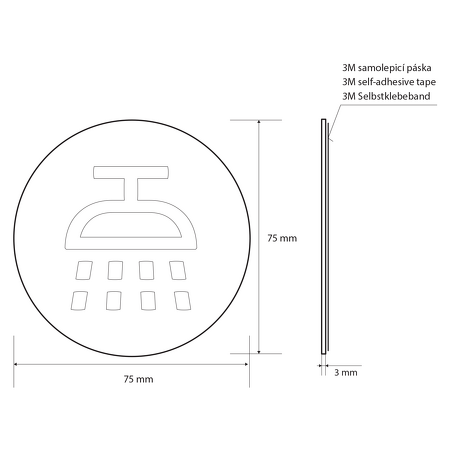 Označení sprcha průměr 75mm, leštěný nerez