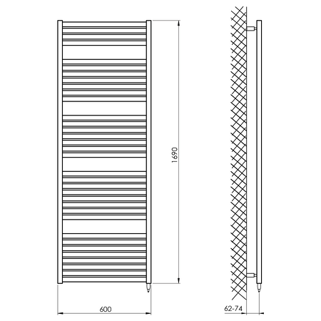 TONDI-E elektrické otopné těleso rovné 600x1690 mm, 800W, černá mat