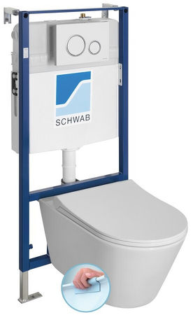 Závěsné WC AVVA Rimless s podomítkovou nádržkou a tlačítkem Schwab, bílá