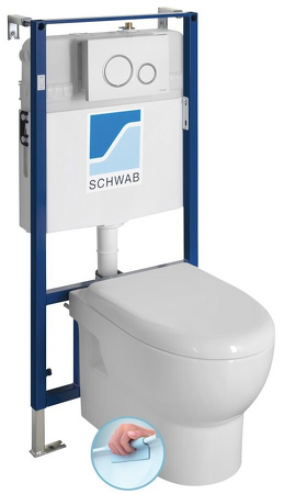 Závěsné WC ABSOLUTE Rimless s podomítkovou nádržkou a tlačítkem Schwab, bílá