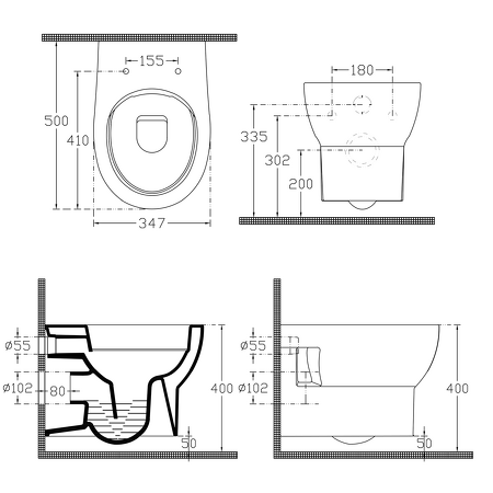 Závěsné WC ABSOLUTE Rimless s podomítkovou nádržkou a tlačítkem Schwab, bílá