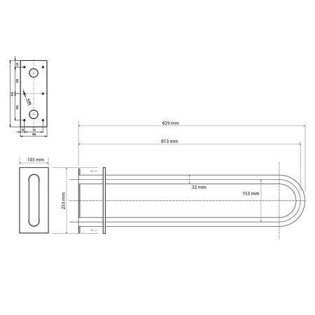 Podpěrné madlo tvar U 813mm, černá