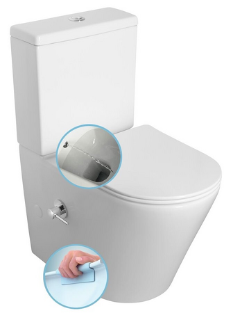 PACO RIMLESS WC kombi, integrovaná baterie a bidet. sprška, spodní/zadní odpad, bílá