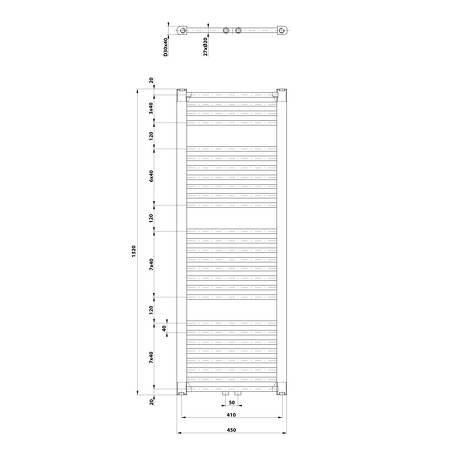 DIRECT otopné těleso se středovým připojením, 450x1320 mm, 594 W, bílá