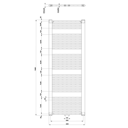 DIRECT otopné těleso se středovým připojením, 600x1680 mm, 1013 W, bílá
